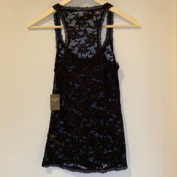 NWT Abercrombie & Fitch Mia Floral Lace Stretch Navy Tank Women's S - Picture 3 of 8